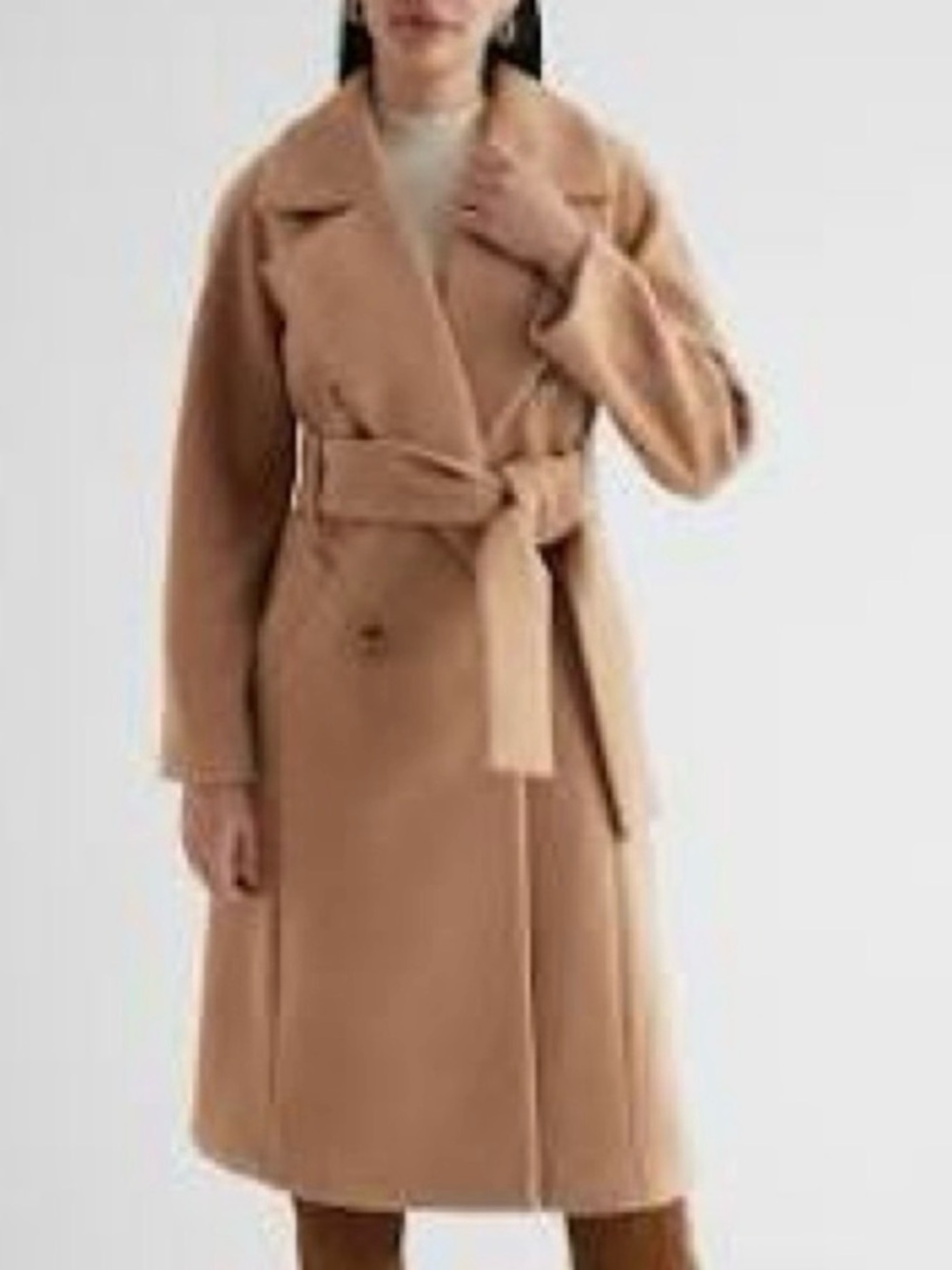 NWT Express Double Breasted Long Wool Belted Coat in Camel/Tan - Medium